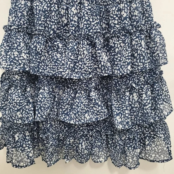 1. State Women's Navy & Grey Animal Print Smocked Ruffle Tiered Dress Size S - Picture 2 of 6